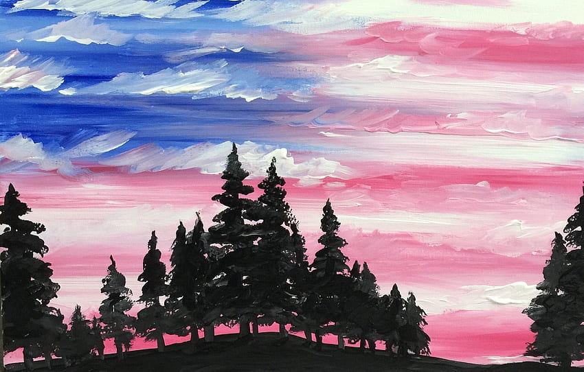forest, the sky, clouds, trees, sunset, abstraction, strip, flag, horizon, watercolor, strokes for , section Ð¶Ð¸Ð²Ð¾Ð¿Ð¸ÑÑ, Watercolor Clouds HD wallpaper